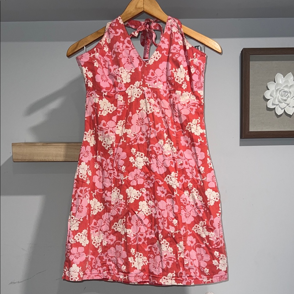 Angie vintage Women’s Floral Halter Sundress‎ - Pink & Red